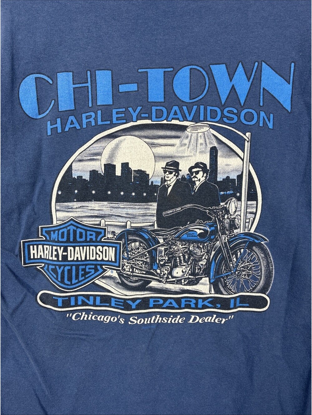 2005 Harley Davidson Mens Large Blue Chi-Town Tinley Park Blues Brothers Shirt